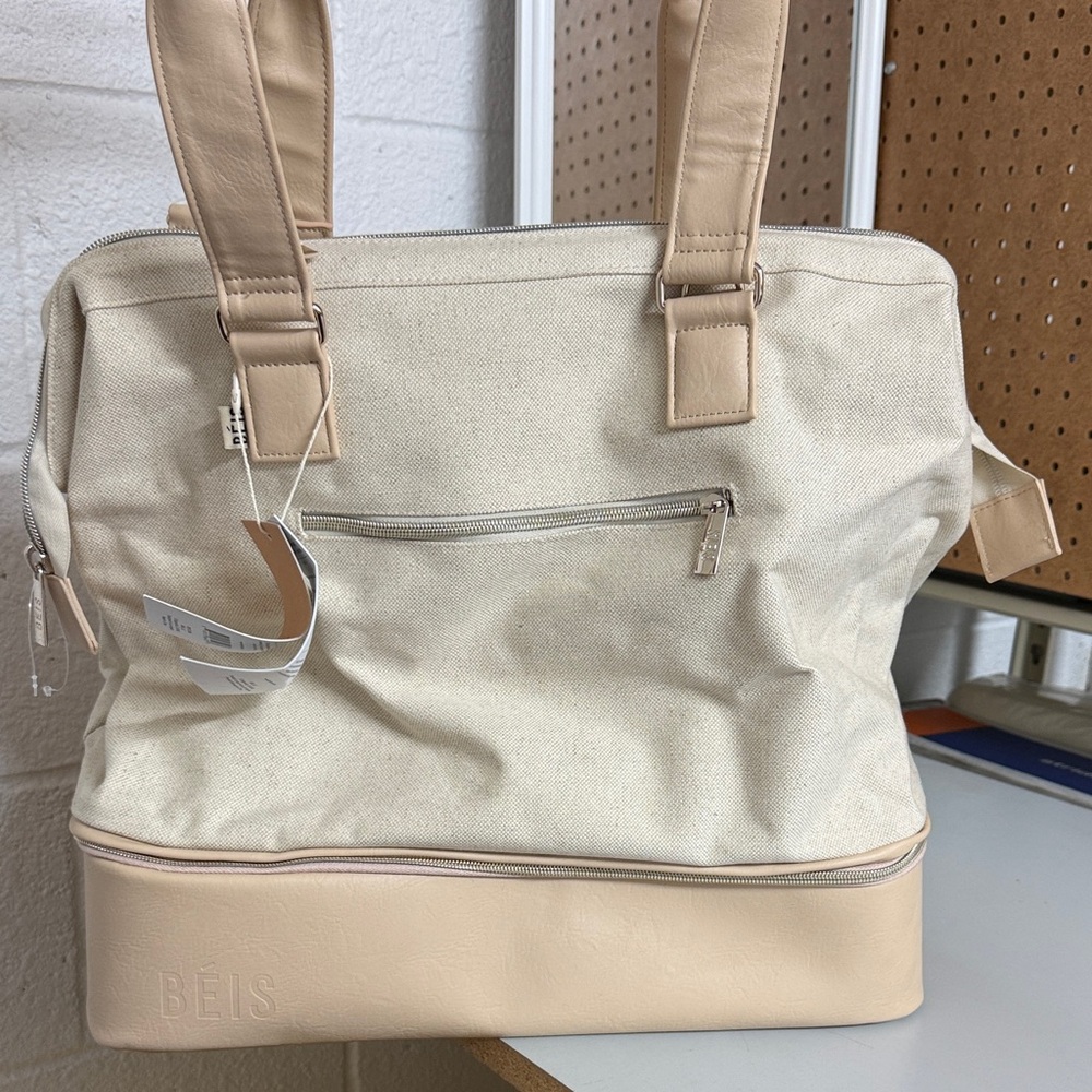 BEIS Cream and Tan Tote Bag